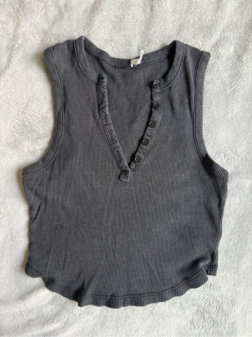 Garage Ribbed Henley Tank - Charcoal Gray